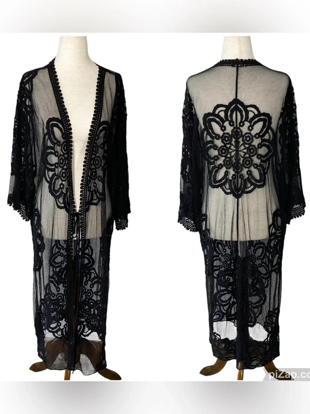REBELLION AGAIN Embroidered Lace Kimono Duster Top - Picture 1 of 6